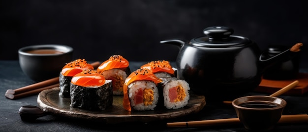 Sushi sullo sfondo nero