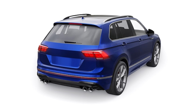 SUV compatto blu sportivo da città per una guida emozionante per lavoro e famiglia su uno sfondo bianco isolato rendering 3d