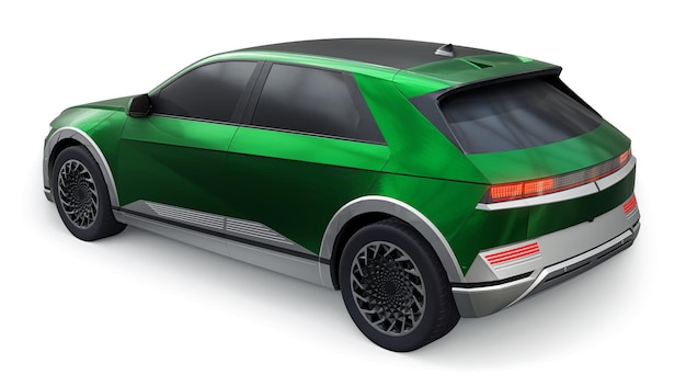 SUV elettrico hatchback Auto verde su sfondo bianco 3d'illustrazione