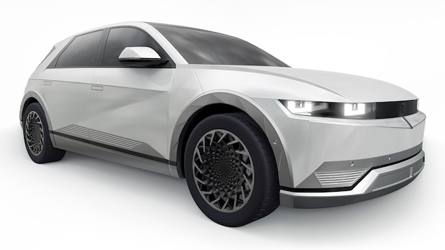 SUV hatchback elettrico ultra progressivo per le persone che amano la tecnologia Auto bianca su sfondo bianco isolato Illustrazione 3d