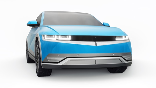 SUV hatchback elettrico ultra progressivo per le persone che amano la tecnologia Auto blu su sfondo bianco isolato Illustrazione 3d