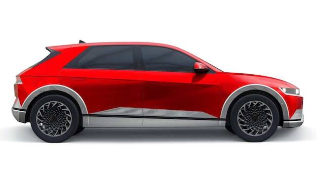 SUV hatchback elettrico ultra progressivo per le persone che amano la tecnologia Auto rossa su sfondo bianco isolato Illustrazione 3d