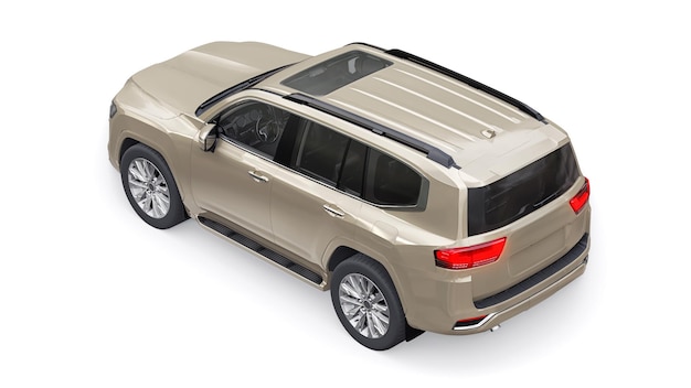 SUV premium a sette posti per famiglie di grandi dimensioni beige su sfondo bianco isolato illustrazione 3d