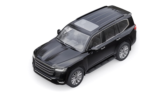 SUV premium a sette posti per famiglie grandi nero su sfondo bianco isolato illustrazione 3d