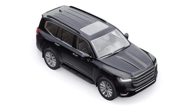 SUV premium a sette posti per famiglie grandi nero su sfondo bianco isolato illustrazione 3d