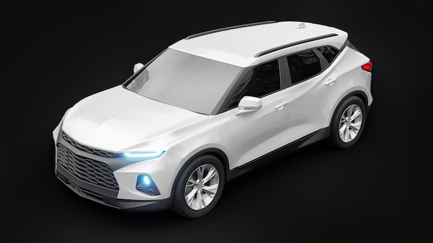 SUV ultramoderno con un design accattivante ed espressivo per giovani e famiglie su fondo nero isolato