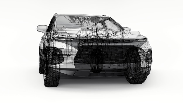 SUV ultramoderno con un design accattivante ed espressivo per l'illustrazione 3d di giovani e famiglie