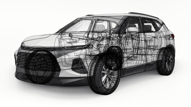 SUV ultramoderno con un design espressivo accattivante per giovani e famiglie illustrazione 3d.