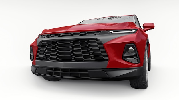 SUV ultramoderno rosso con un design accattivante ed espressivo per giovani e famiglie su sfondo bianco isolato. illustrazione 3D.