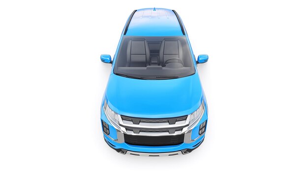 SUV urbano compatto blu su sfondo bianco uniforme con un corpo vuoto per il rendering 3d del tuo design