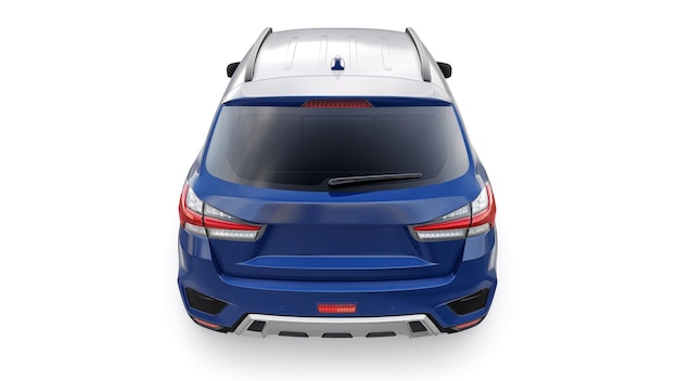 SUV urbano compatto blu su sfondo bianco uniforme con un corpo vuoto per il rendering 3d del tuo design