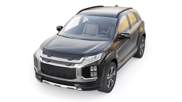 SUV urbano compatto nero su sfondo bianco uniforme con un corpo vuoto per il rendering 3d del tuo design