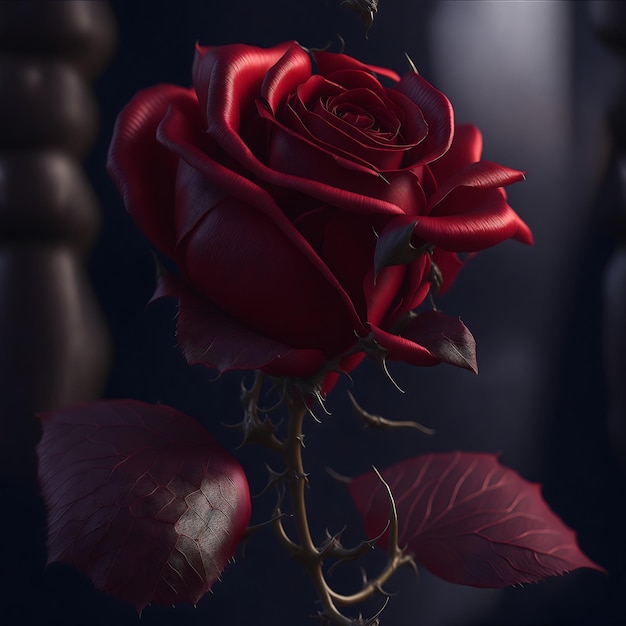 Svelare la rosa rossa generata dall'IA con sfondo nero