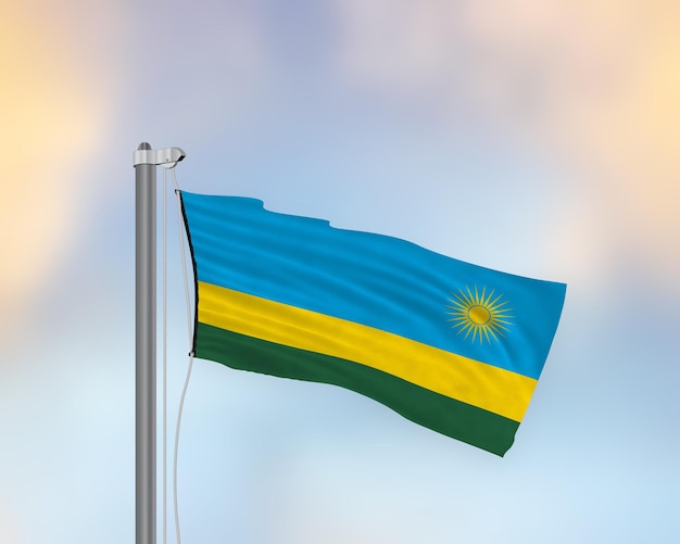 Sventola bandiera del Ruanda su un palo di bandiera