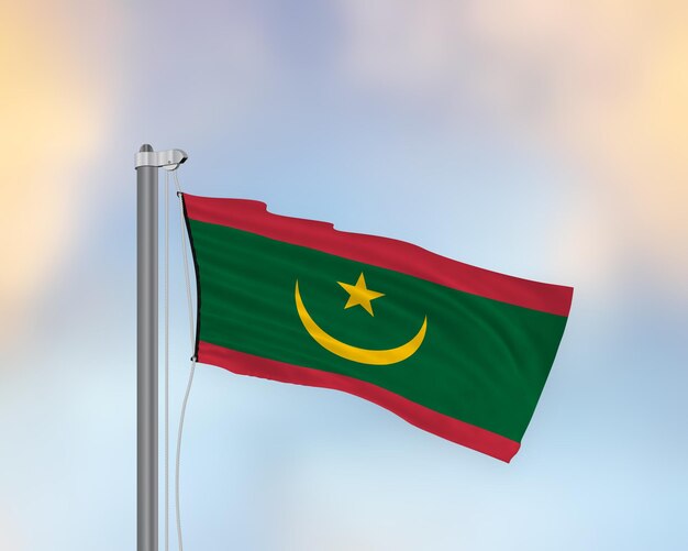 Sventola bandiera della Mauritania su un flagpost