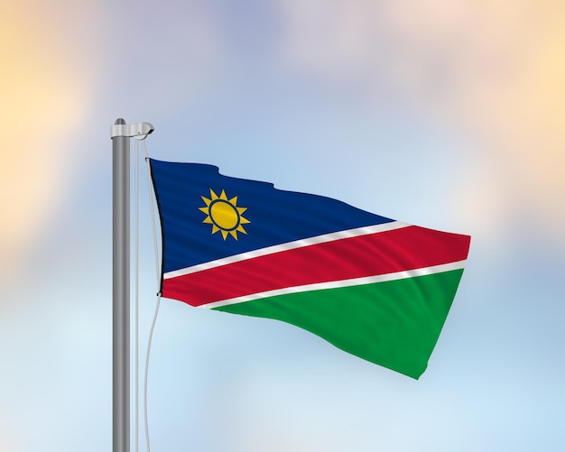 Sventola bandiera della Namibia su un flagpost