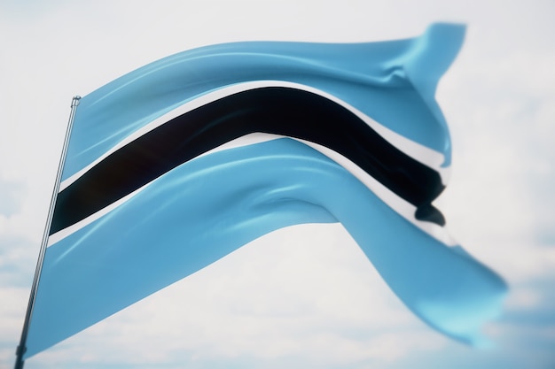 Sventolando bandiere del mondo - bandiera del Botswana. Girato con una profondità di campo ridotta, messa a fuoco selettiva. illustrazione 3D.