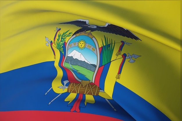 Sventolando bandiere del mondo - bandiera dell'Ecuador. Primo piano, illustrazione 3D.