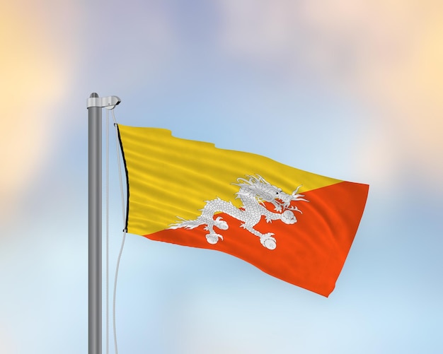 Sventolando la bandiera del Bhutan su un pennone