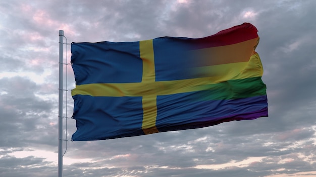 Sventolando la bandiera della Svezia e la bandiera arcobaleno LGBT