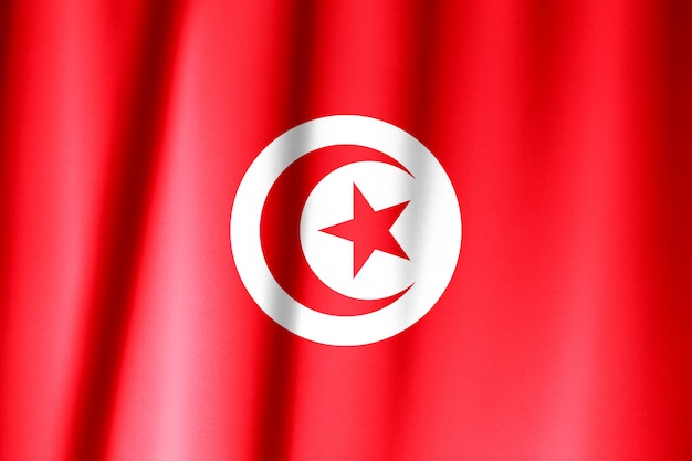 Sventolando la bandiera della Tunisia. La bandiera ha una vera trama del tessuto.