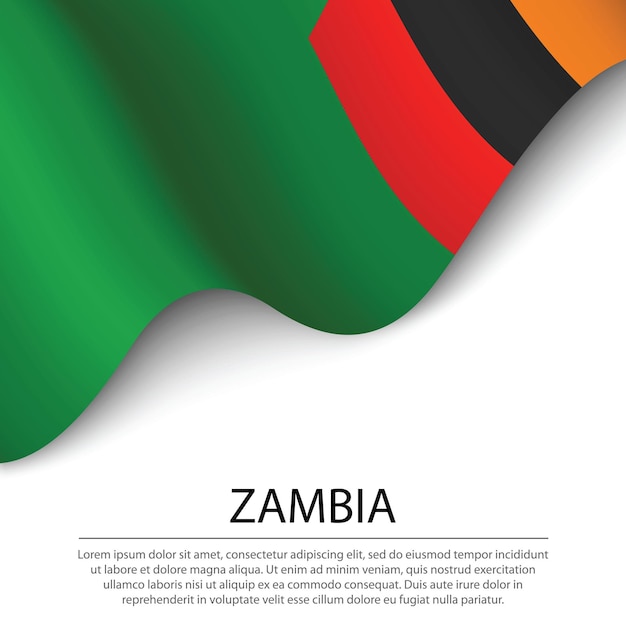 Sventolando la bandiera dello Zambia su sfondo bianco Banner o nastro temp