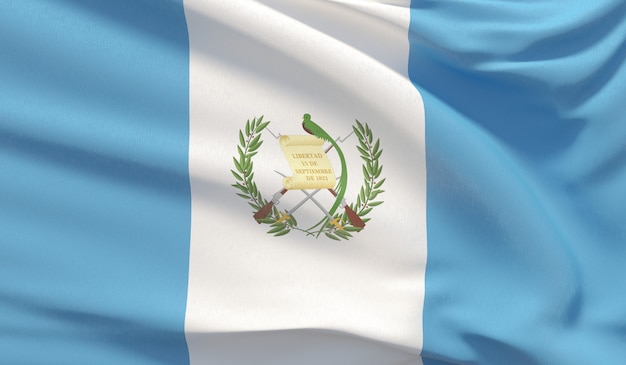 Sventolando la bandiera nazionale del Guatemala. Rendering 3D di primo piano altamente dettagliato ondulato.