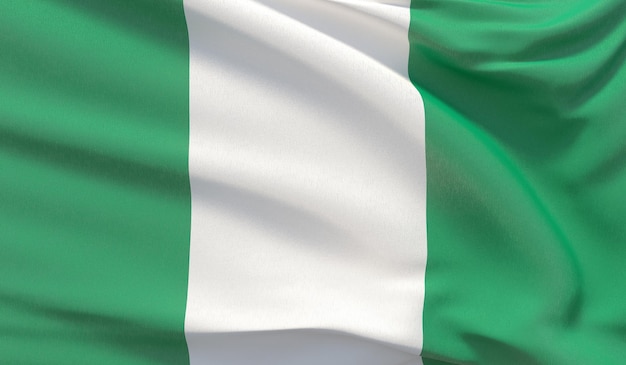 Sventolando la bandiera nazionale della nigeria ha sventolato il rendering del primo piano altamente dettagliato