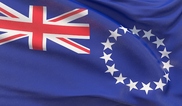 Sventolando la bandiera nazionale delle Isole Cook. Rendering 3D di primo piano altamente dettagliato ondulato.