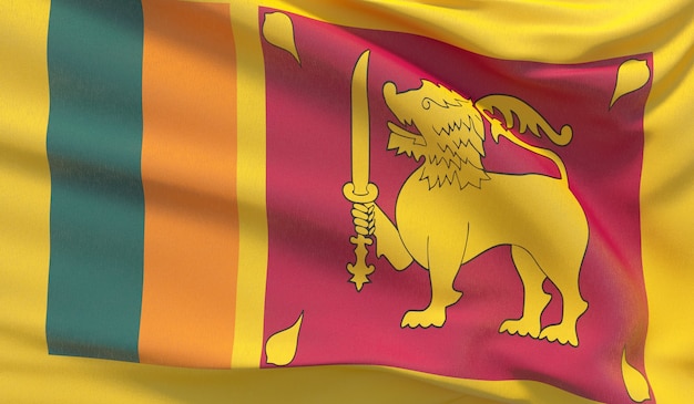 Sventolando la bandiera nazionale dello Sri Lanka. Rendering 3D di primo piano altamente dettagliato ondulato.
