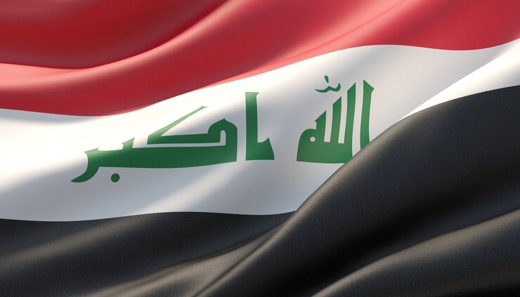 Sventolato bandiera ravvicinata altamente dettagliata dell'Iraq. illustrazione 3D.