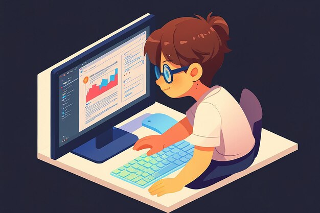 Sviluppatore o programmatore di software isometrico 3D piatto che codifica su PC