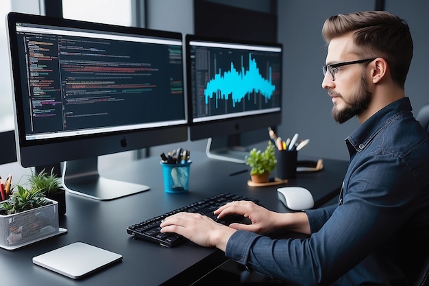 Sviluppo di tecnologie di programmazione e codifica Progettazione di siti web Programmatore che lavora in un software dev