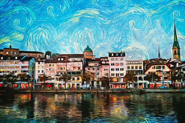 Svizzera Pittura a olio Paesaggio di Zurigo