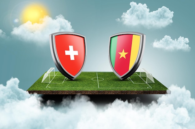 Svizzera vs Camerun Versus banner dello schermo Concetto di calcio campo da calcio stadio 3d illustrazione