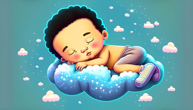 Sweet Dreams Free Vector Cute Baby che dorme sul cuscino Cloud Cartoon Icon Illustration Adorabile