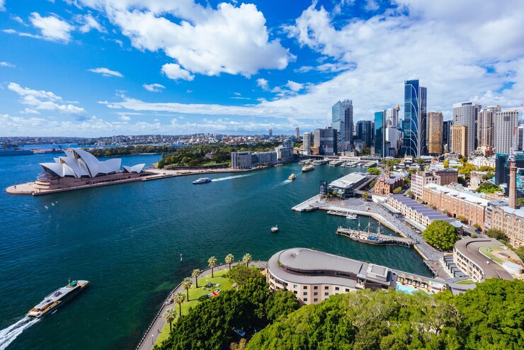 Foto sydney australia 4 marzo 2023 il cbd di sydney e il porto circostante, compresi circular quay e the rocks in una chiara giornata d'autunno a sydney australia