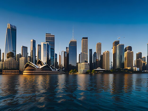 Sydney CBD skyline con riflesso di edifici nelle acque del porto Ai generato