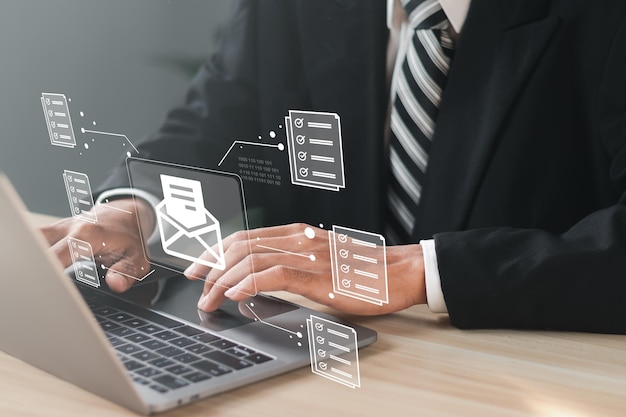 Symbol marketing or newsletter concept diagram Send bulk documents via email Direct selling projects in business List of customers who want to send by email
