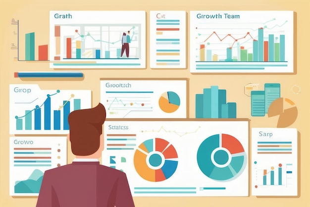 Synergia di informazioni aziendali Un team di collaborazione che si approfondisce nelle statistiche