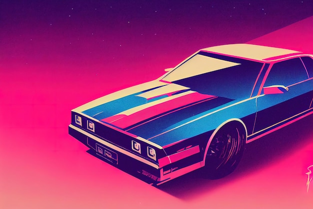 Synth wave car in stile anni '80 rosa blu colori auto retrowave