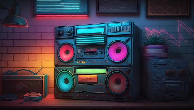 Synthwave design retrò anni '80 Dettagliato sfondo stile retrò anni '80 AI