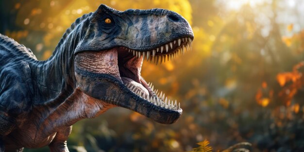 T Rex che vaga liberamente nella sua natura nativa