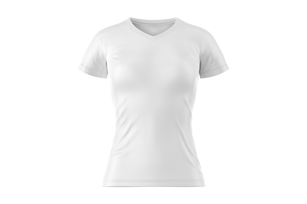 T-shirt bianca con scollo a V e sfondo nero.