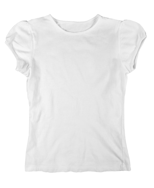 T-shirt bianca vuota isolata su sfondo bianco