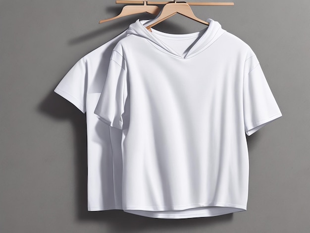 T-shirt bianche gratuite concetto di mockup con spazio di copia su sfondo grigio