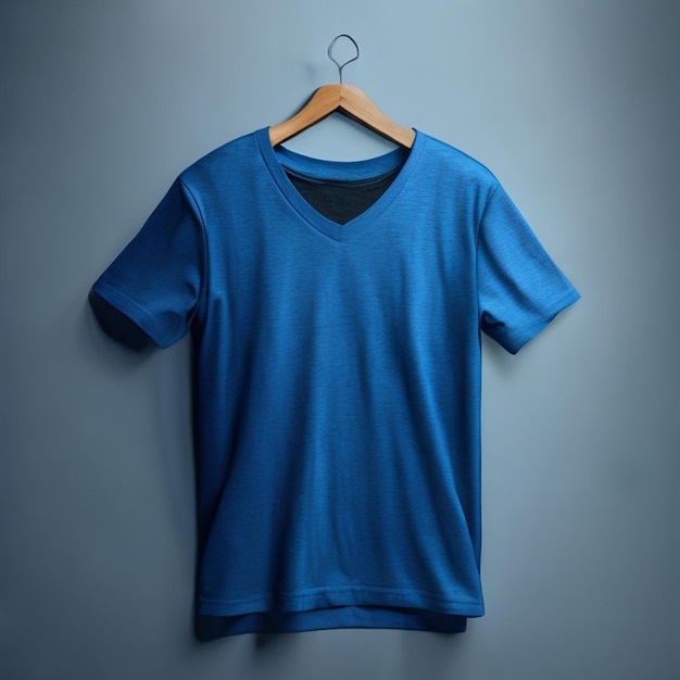 T-shirt blu gratuite concetto di mockup con spazio di copia su sfondo grigio
