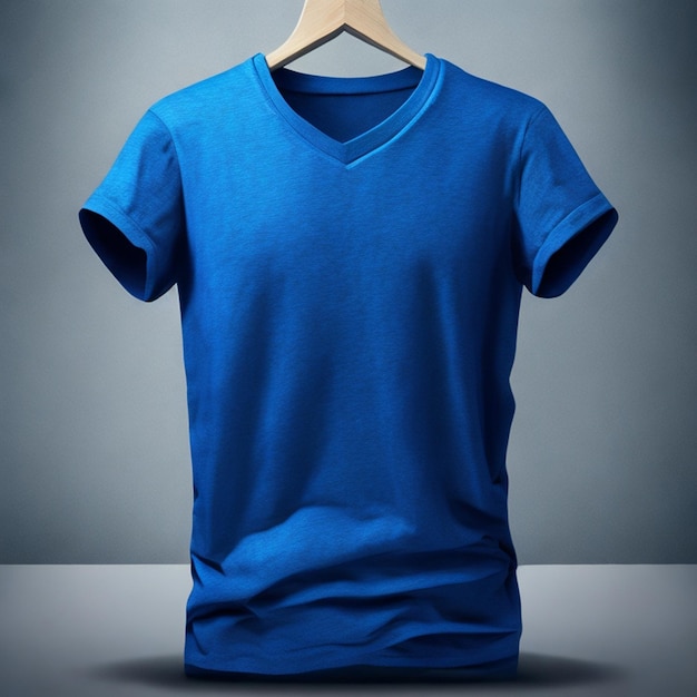 T-shirt blu gratuite concetto di mockup con spazio di copia su sfondo grigio