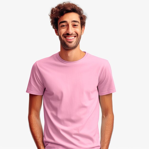T-shirt colorato modello uomo con giallo verde rosso viola rosa T-shirt design con sfondo bianco