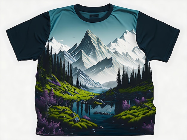 T-shirt con emblema con scritte colorate per escursionismo su un piano artistico